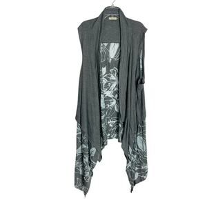 Chalet Anthropologie Cardigan Duster Womens 2X Gray Floral Sleeveless Lagenlook‎